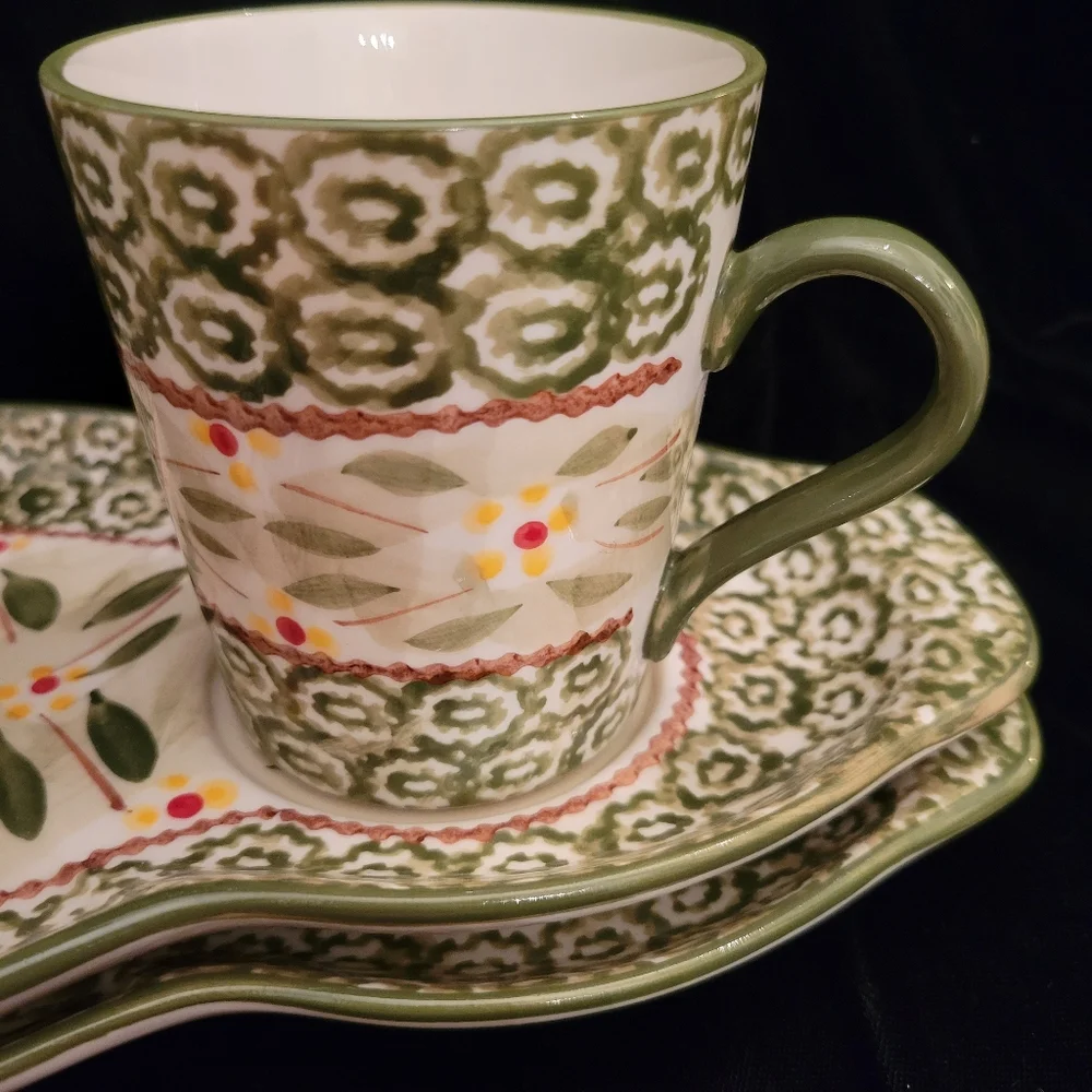Temptations Presentable Ovenware by Tara. Green Old World Sandwich plate/mug. - Picture 5 of 7